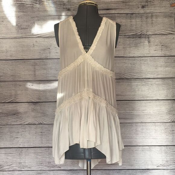 Free People Purple Haze ivory tiered v-neck boho tunic size XS - Picture 4 of 16